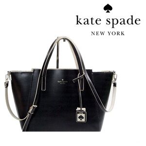 Kate Spade New York Smooth Leather Ivy Drive Loryn Satchel Tote Black/White